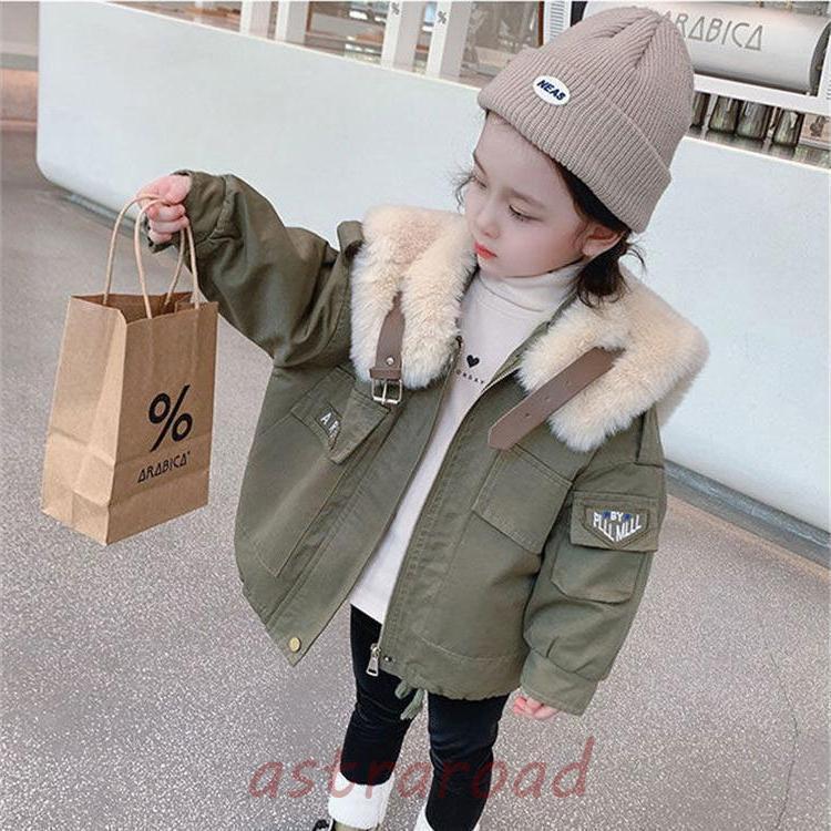 女の子 キッズ モッズコート 裏起毛　子供　毛皮コート キッズ ファーコート　ボアコート　ボアジャケット キッズコート ミリタリーコート　防寒着 秋冬 暖かい