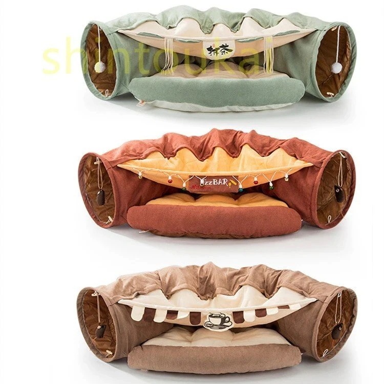 【1つ買うと10個無料】キャットハウス　猫 トンネル　 猫 ハウス　猫テント　遊び場 ドーム型ベッド 折り畳み可 　　誘い玉付き　四通用　猫ベッド　ペット遊宅102