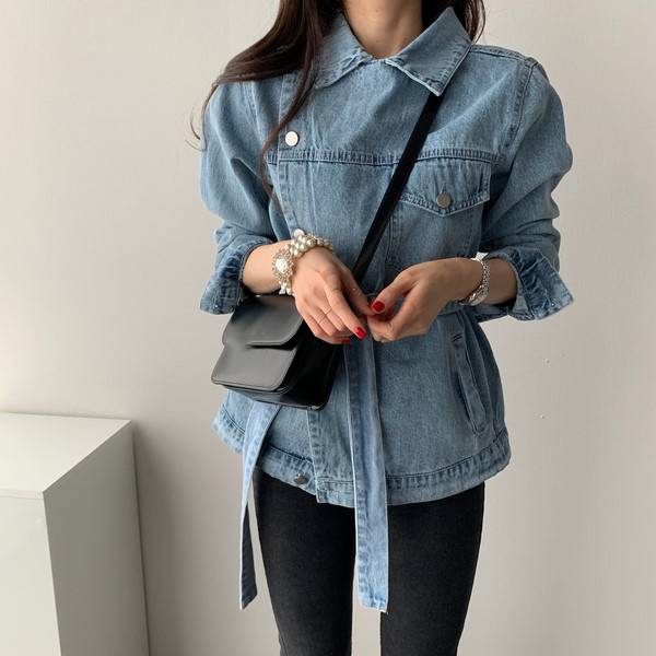 ジャケット デニム レディース カバーオール 長袖 ベルト ウエストマーク 襟付き フラップポケット 変形 フリーサイズ シンプル カジュアル ガーリー おしゃれ かっこいい アメカジ 通学 普段使い