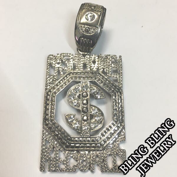 セール HIPHOPジュエリー メンズ ネックレス トップ　CASH MONEY RECORDS M ジルコニア シルバー 925 プレーティング ストリート スタイル ヒップホップ アクセサリー