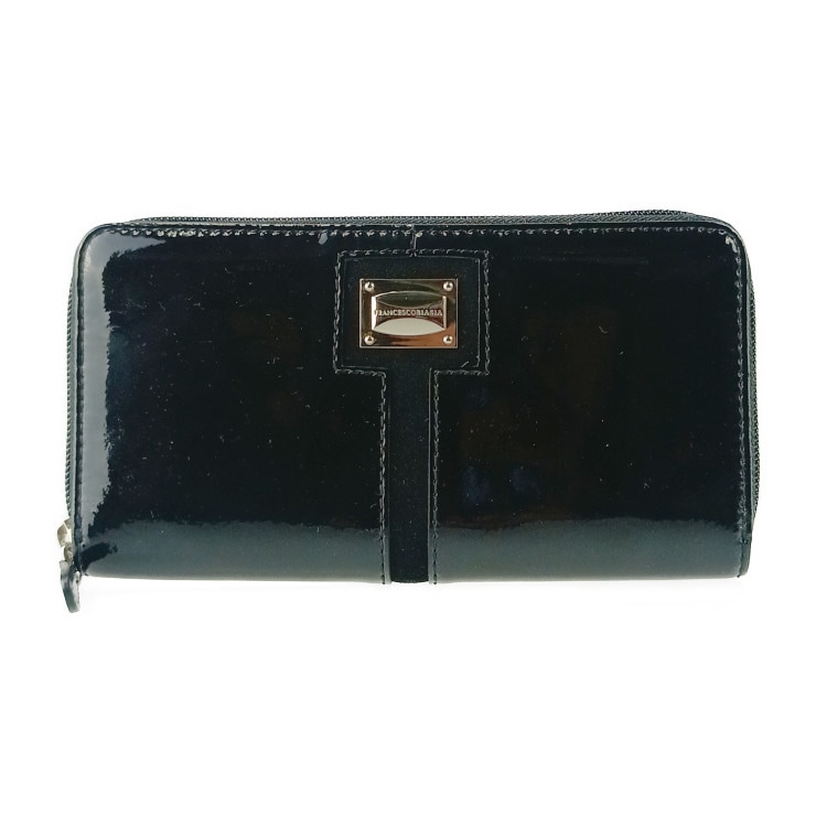 フランチェスコビアジア 財布 ラウンドファスナー 長財布 パテントレザー 561072-10 シルバー金具 ブラック ロングウォレット サイフ 長サイフ 小銭入れ レディース【本物保証】