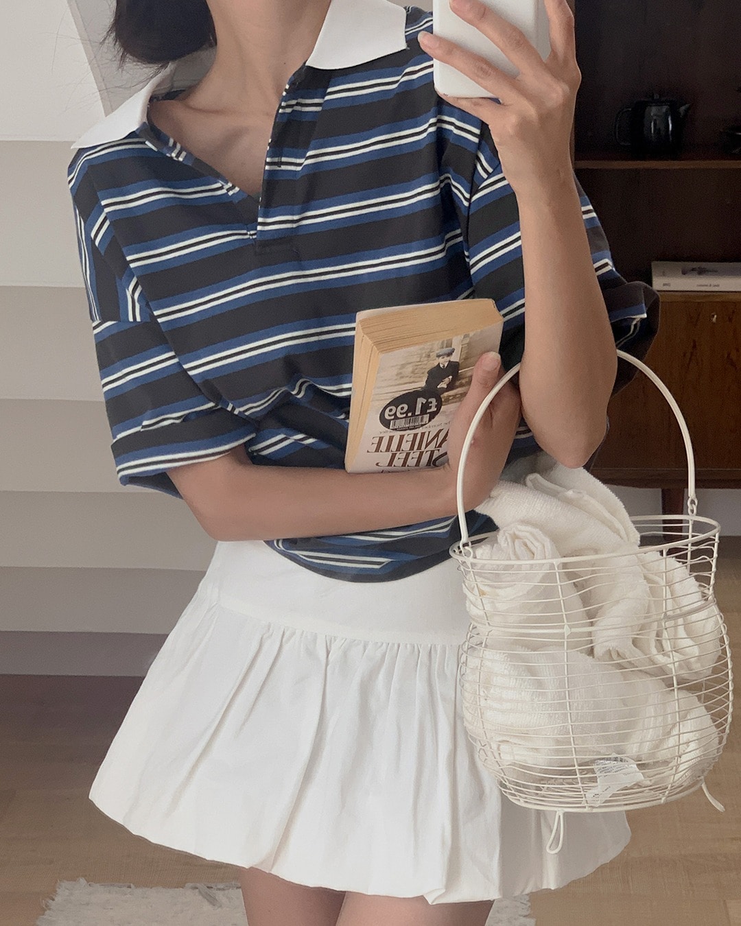 ピューストライプカラーTシャツ韓国ファッション レディース