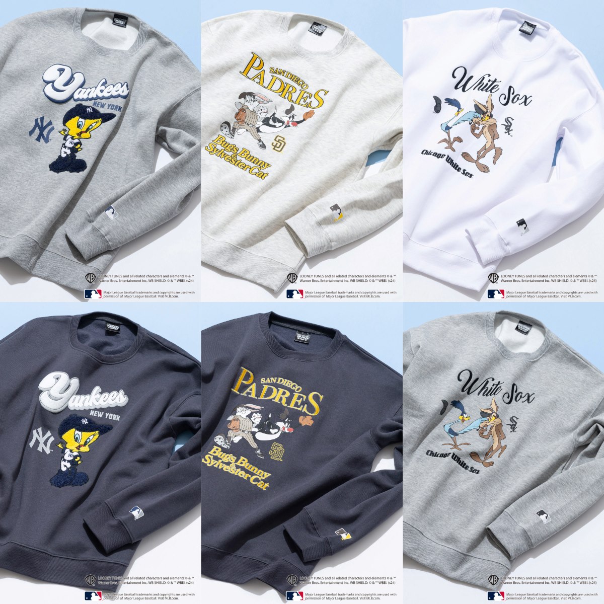 Looney Tunes × MLB オリジナルデザイン 裏起毛クルーネックスウェット