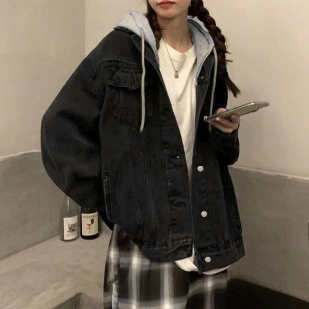 デニムジャケット XXL 長袖 レディース オーバーサイズ フード付き レイヤード 春秋冬 アウター 141971