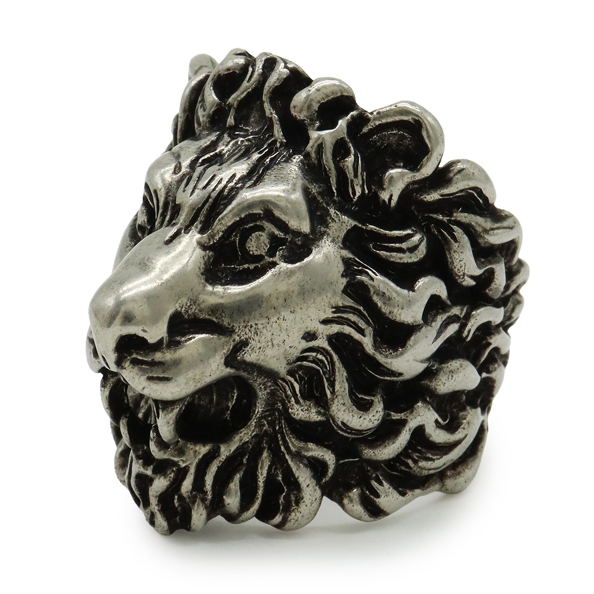 ライオンヘッド リング 指輪 アレッサンドロミケーレ アンティーク加工 メタル シルバー #19 日本サイズ約19