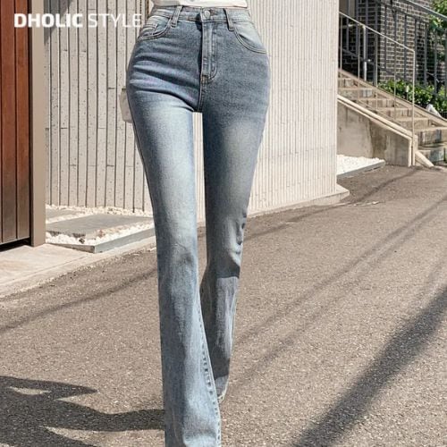 ハイウエストウォッシュセミフレアデニムパンツ・p660529
