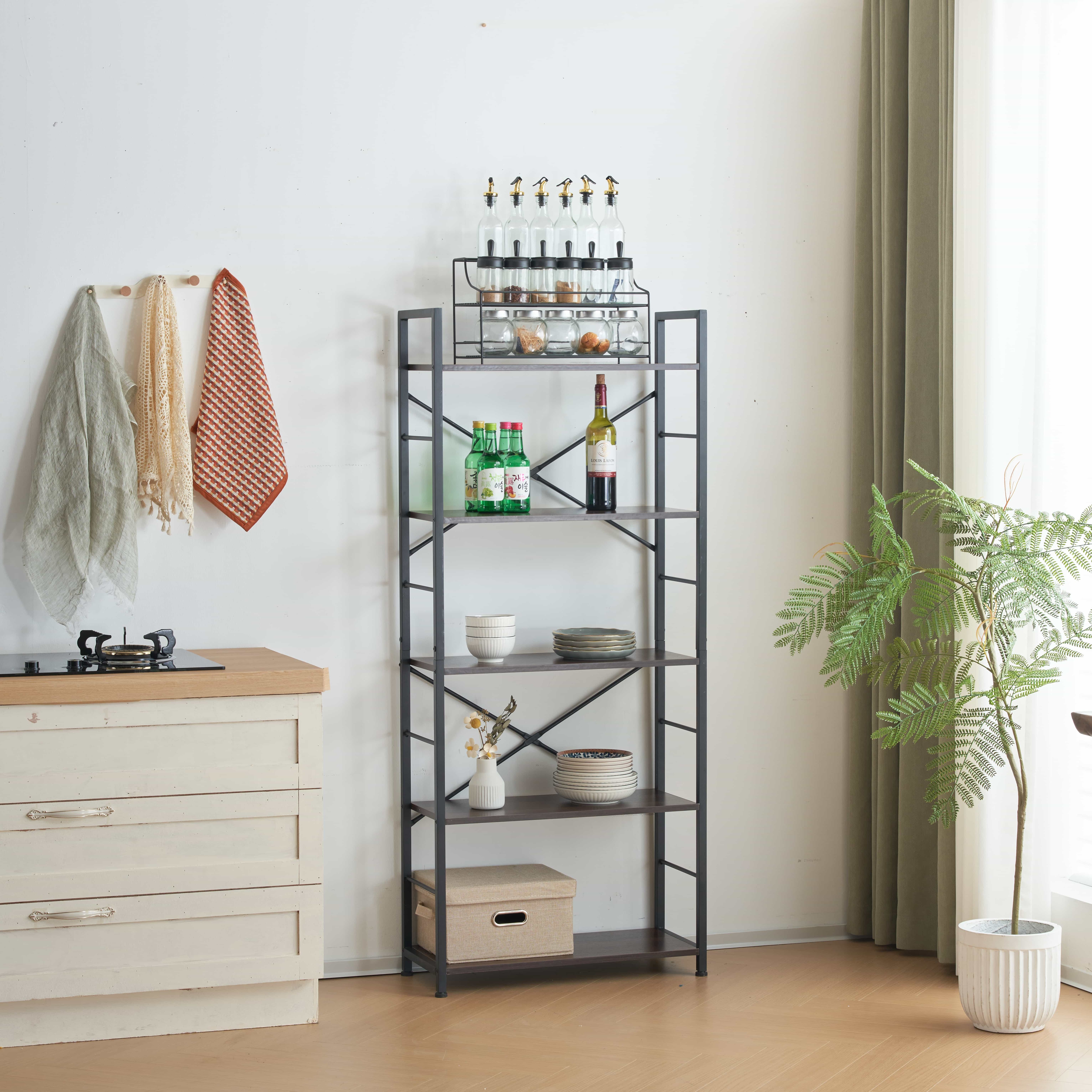 収納棚 収納ラック 収納 ユニットシェルフ オープンラック スチールラック 木製 スリム キッチン 本棚 食器棚 レンジ台 リビング キッチン 部屋収納 おしゃれ 北欧 ブラウン