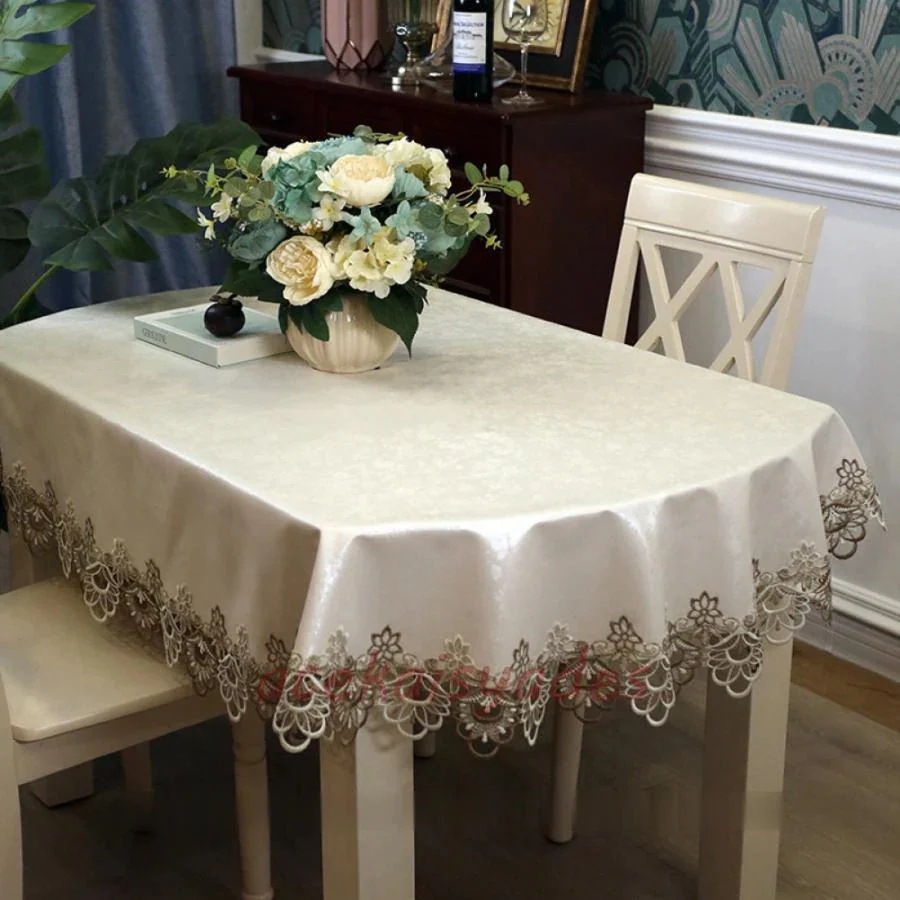テーブルクロス テーブルカバー 撥水 防水 防汚 レース 花柄 おしゃれ 食卓カバー 汚れつきにくい 水拭きできる 楕円形 北欧 シンプル エレガント