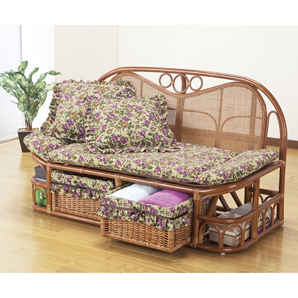 ファミリーライフ 天然籐ハイバックカウチソファ120cm幅(03506) メーカー直送