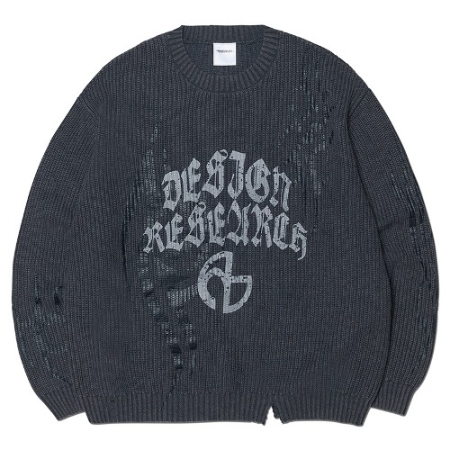 【NOMANUAL】 OVERDYED TRIBAL KNIT SWEATER : CHARCOAL