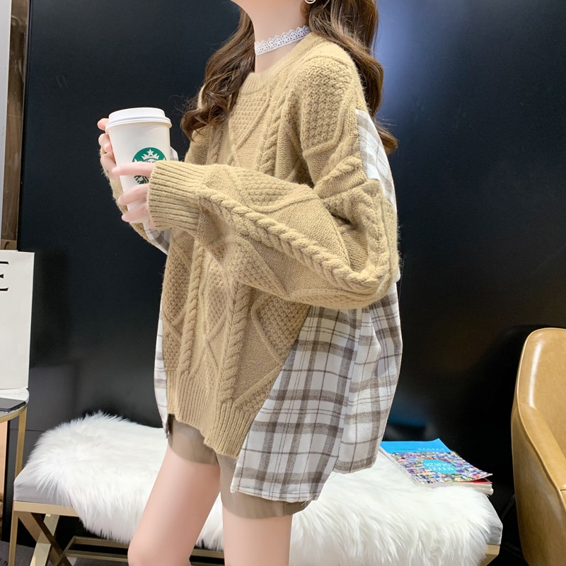 秋の新型女装韓国版の中でゆったりとした厚手のニットの丸首をつなぎ合わせて上着を着る 5,254円