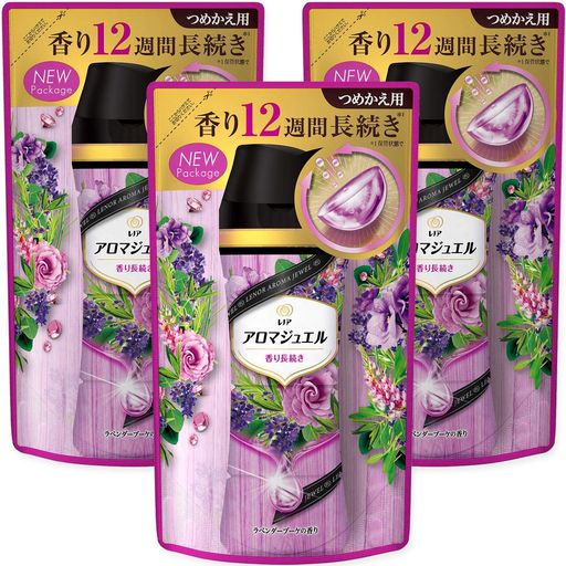レノア 【まとめ買い】 ハピネス アロマジュエル ビーズ 衣類の香りづけ専用 ラベンダーブーケの香り 詰め替え 455ML × 3個