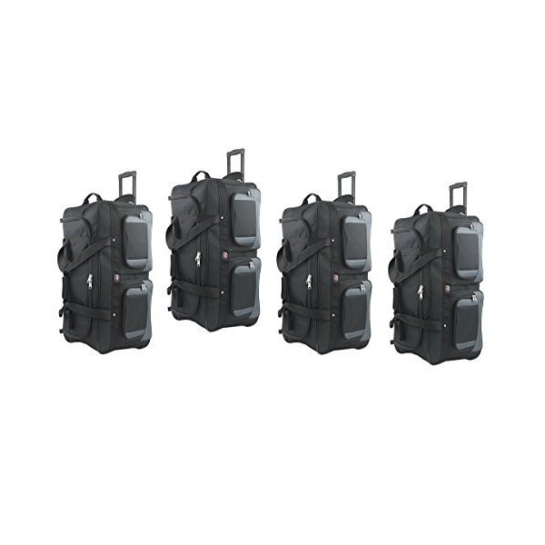 Amaro Standard Large Rolling Duffle Bag， Wheeled Travel Camping Bag， Black/Grey， 33 inch， 4 Pcs Set