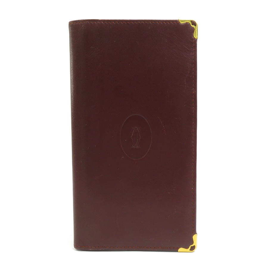 カルティエ CARTIER 札入れ レザー バーガンディ ゴールド メンズ e57962a