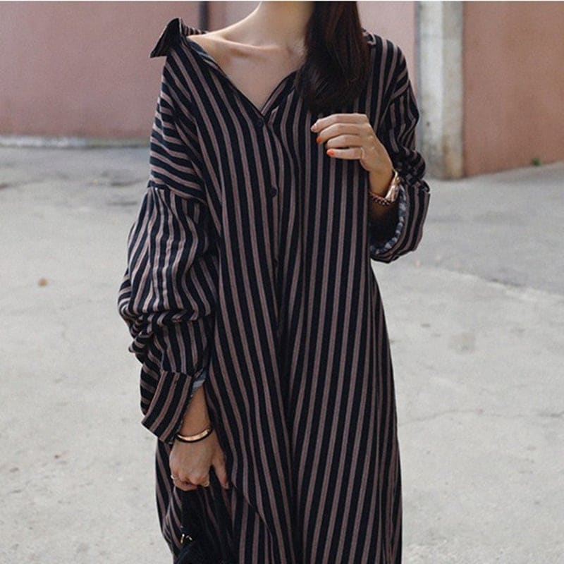 ワンピース 上着 人気 おすすめ おしゃれ お洒落 激安 安い プチプラ シャツ 長袖 ロング オーバーサイズ 柄 ストライプ コットン 綿 プリント 可愛い かわいい 韓国 シンプル lo