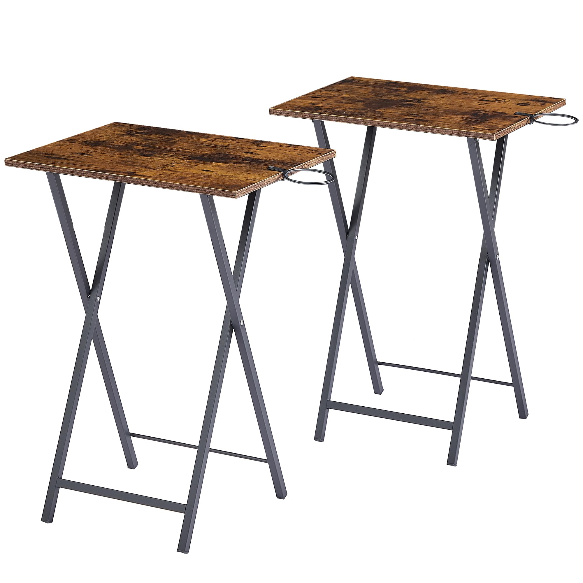 VECELO サイドテーブル 折りたたみ式 多機能 2個セット 幅48ｘ奥行35ｘ高さ65cm 取り外し可能カップホルダー付き ミニテーブル おしゃれ コンパクトテーブル テレワーク 在宅勤務 組立簡