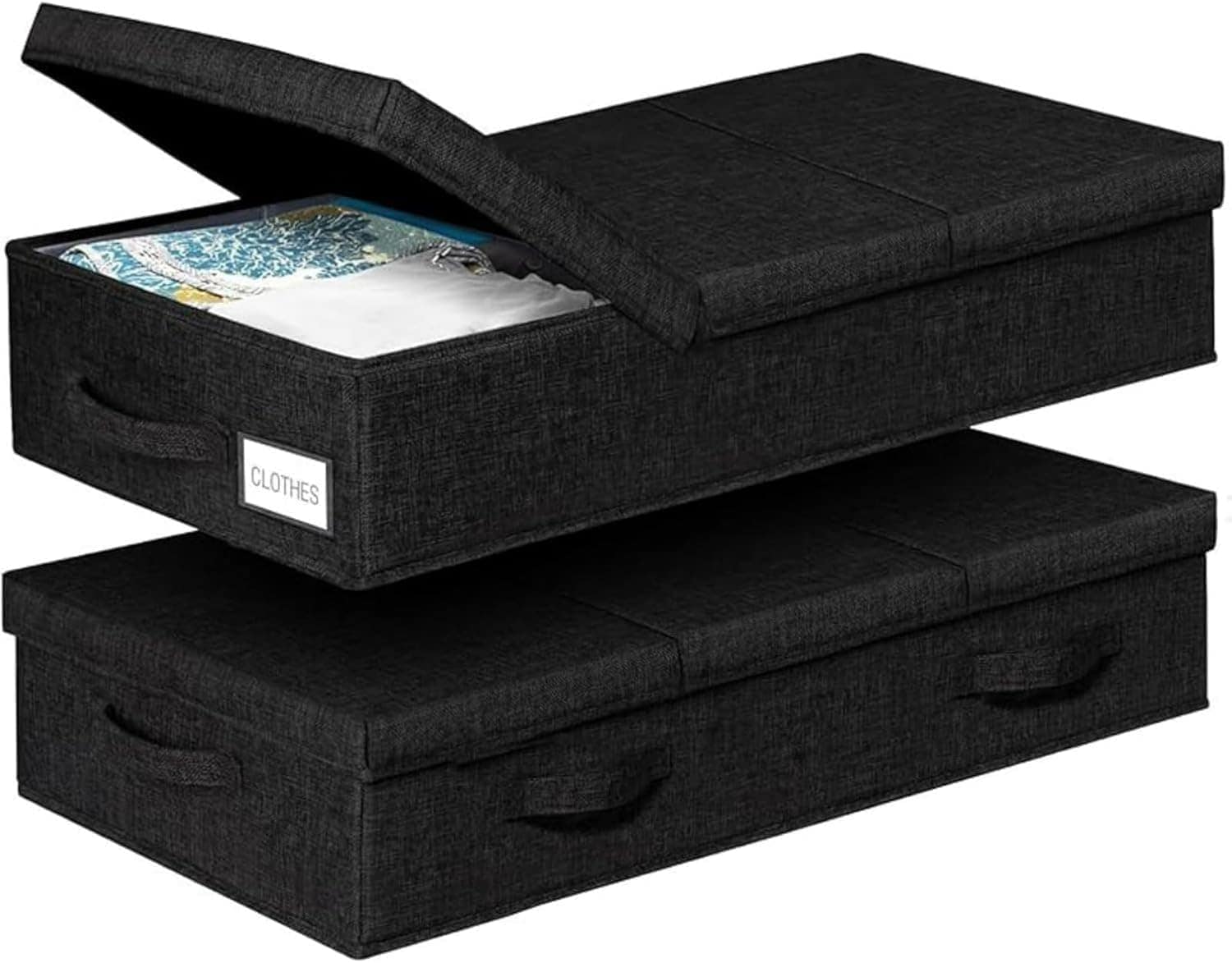 Wnbsiueベッド下収納ボックス ベッド下 蓋付きワードローブ 高さ15cm 大容量 折りたたみ式 布製 蓋付き衣類収納ボックス 幅81×奥行41×高さ15cm (ブラック)