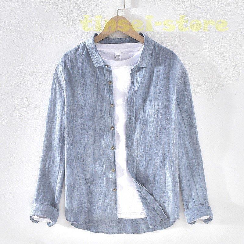 新モデル発売 麻シャツ メンズ 長袖 無地 シンプル シワ カジュアルシャツ リネンシャツ 麻 利用可能なポイント