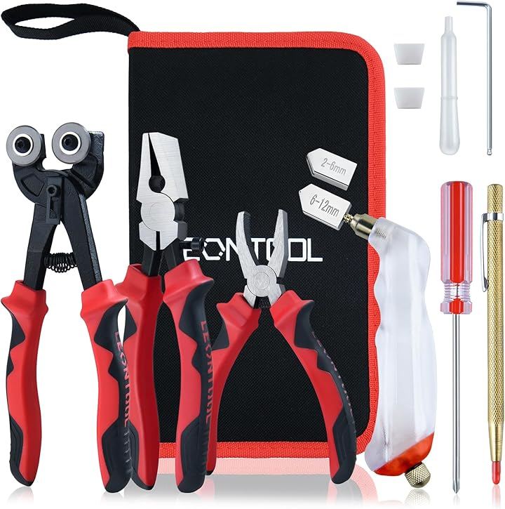 9個 タイルニッパー ガラスタイルニッパー グラスニッパー セットガラスラ ランニングプライヤー 喰切 ガラスニブリングプライヤー モザイクタイル (レッド)