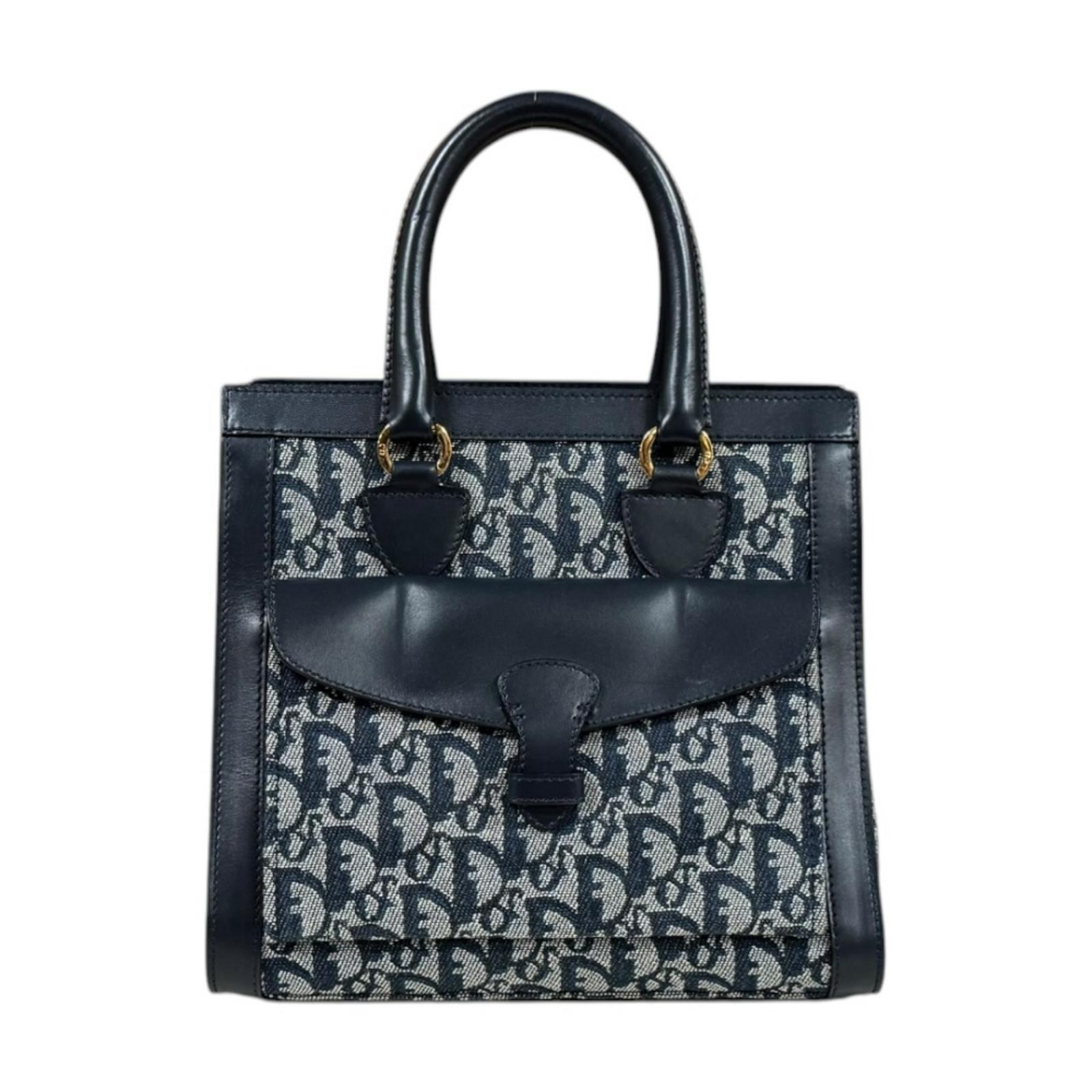 クリスチャンディオール トロッター ハンドバッグ レザー ネイビー Christian Dior 中古
