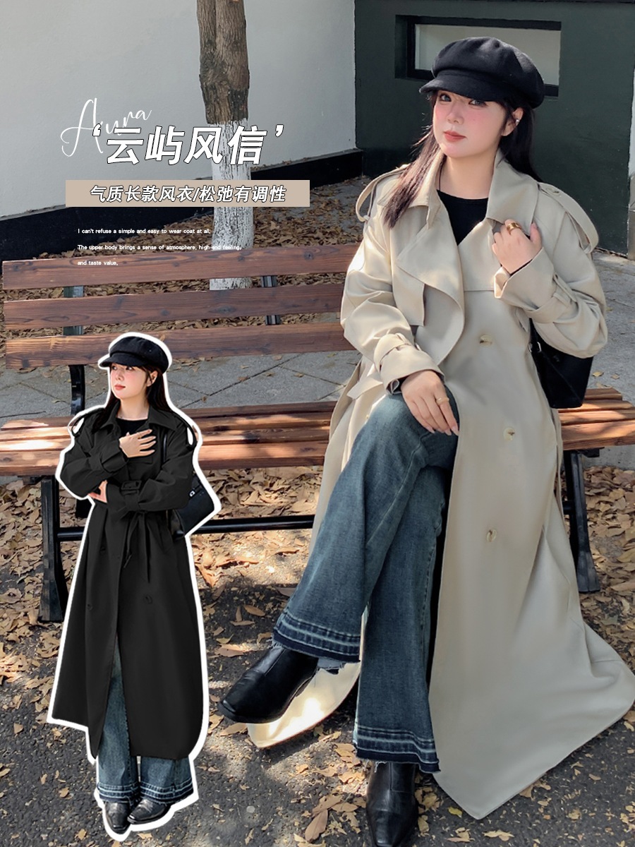 【ぽちゃまに】 トレンチコート 春 ダブルブレスト XL-5XL 大きいサイズ 体型カバー レディース ロングコート アウター メガ割 6,628円