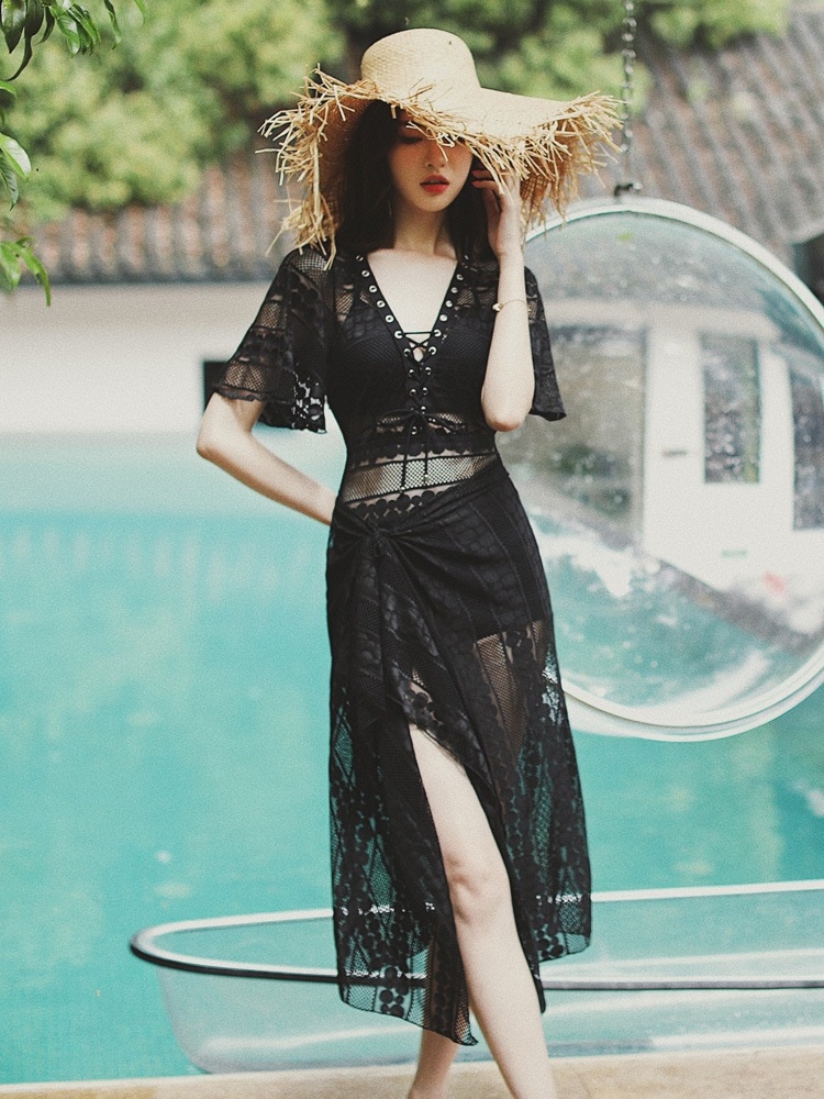 女性用水着 2023年新作 大きいサイズ 太mm スリーピース スカート風 コンサバティブ 温泉入浴用 体型カバー 着痩せ 水着