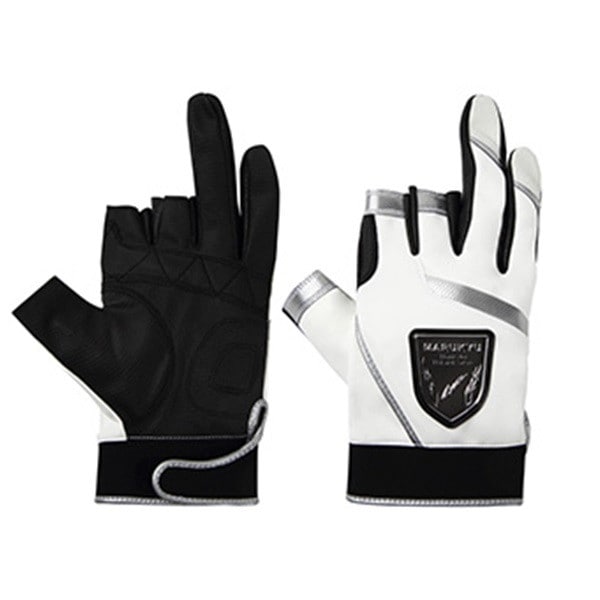 マルキュー 手袋 フィッシンググローブTR-01 3本切り ホワイト/シルバー M