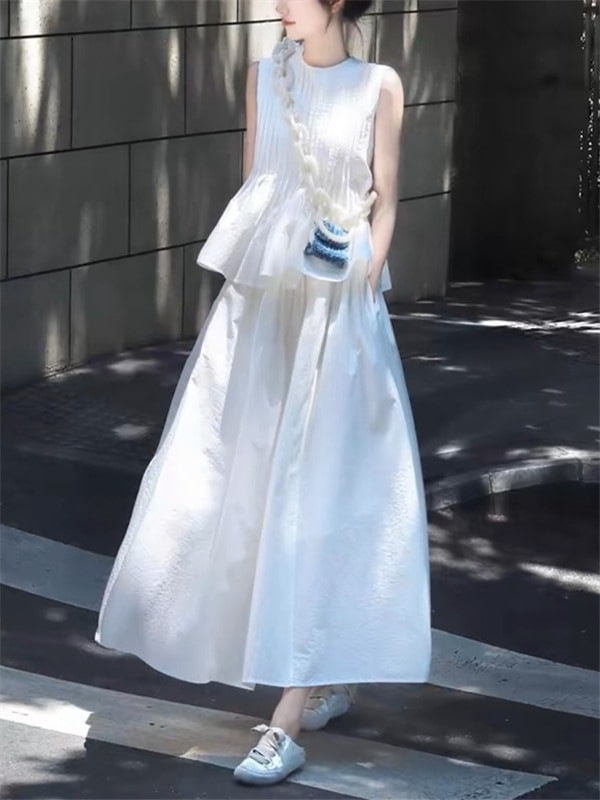 涼しく楽ちんセットアップ レディース 夏 韓国 スカート女子夏ノースリーブトップス半身スカート2点セット ルームウェア セットアップ スウェット上下セット スーツ