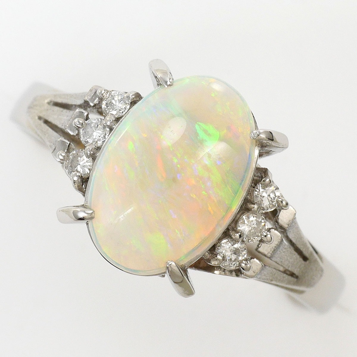 PT900 プラチナ リング・指輪 17号 オパール 1.46ct ダイヤモンド 0.09ct 総重量約4.9g ジュエリー 中古