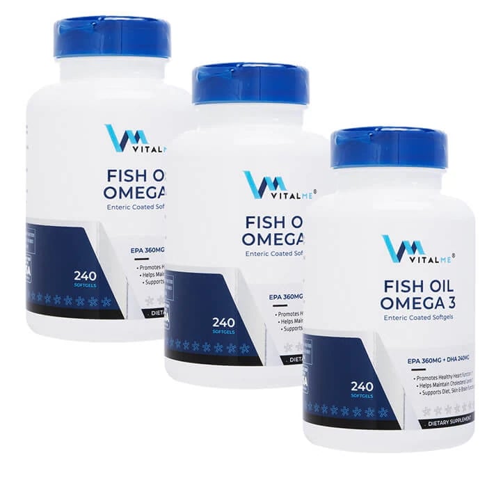 フィッシュオイルオメガ3 240錠 3本 バイタルミー VitalMe Fish Oil Omega 3 EPA・DHA・ビタミンE配合 海外発送 日時指定不可 ヤマト国際便発送