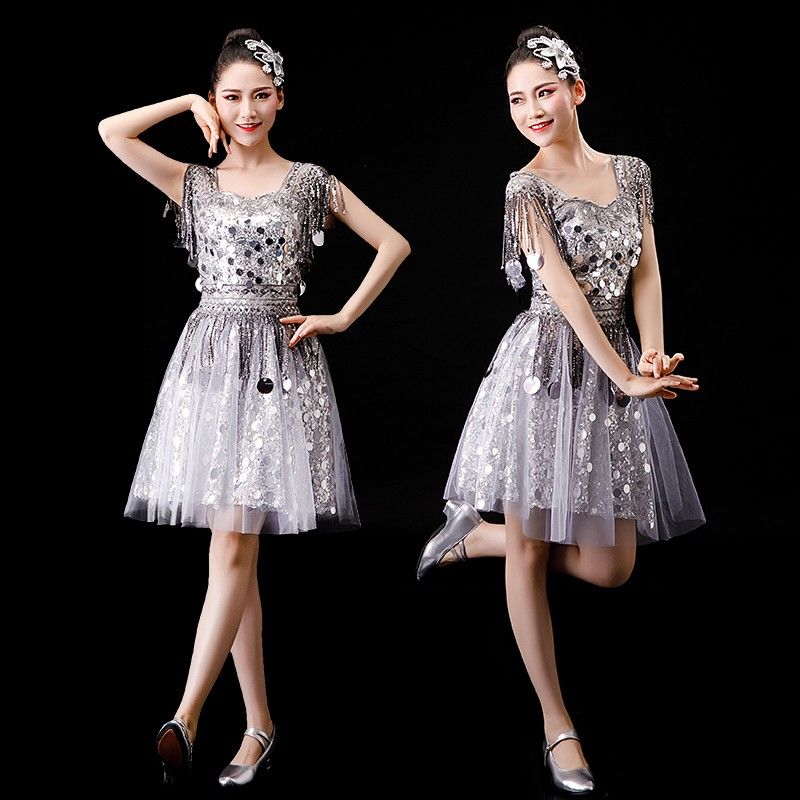 現代ダンス衣装ファッションスパンコールオープニングダンス衣装現代広場ジャズダンス成人スーツスカート女