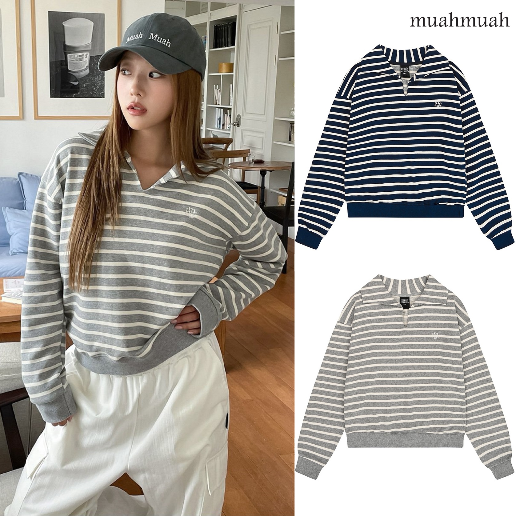 LOGO STRIPE COLLAR MTM 2色 韓国人気 肝節期 韓国ファッション ストリートファッション 女性服 Tシャツ