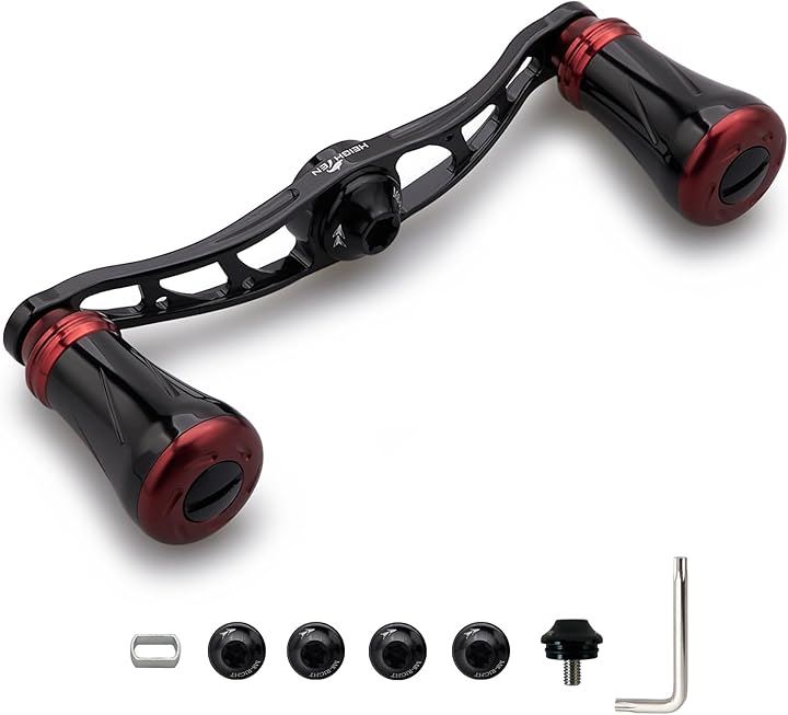 リール ハンドル 19mm ノブ搭載 シマノ SHIMANO ダイワ DAIWA アブ Abu 通用 ベイトリール Arch Pillar 918(90mm - ブラック＆ワインレッド)