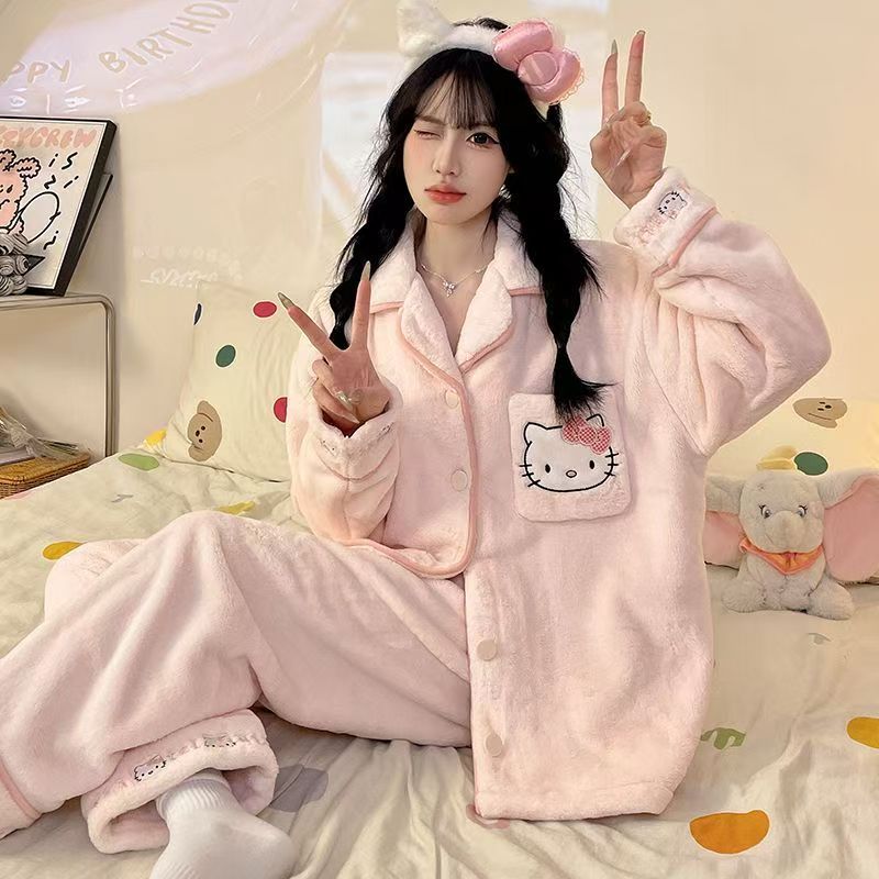 韓国 キティ パジャマ ロングパジャマ パジャマ ルームウェア サンリオです ハローキティ 可愛いです 厚手ルームウェア ピンクです キティ パジャマ もこもこ 4,367円