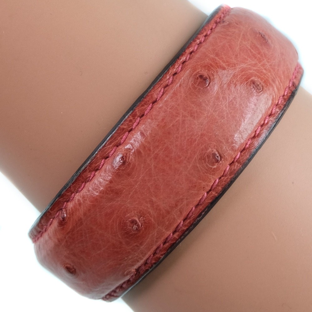 ベルト バングル ブレスレット オーストリッチ 金メッキ 赤 約70.1g レディース 中古品