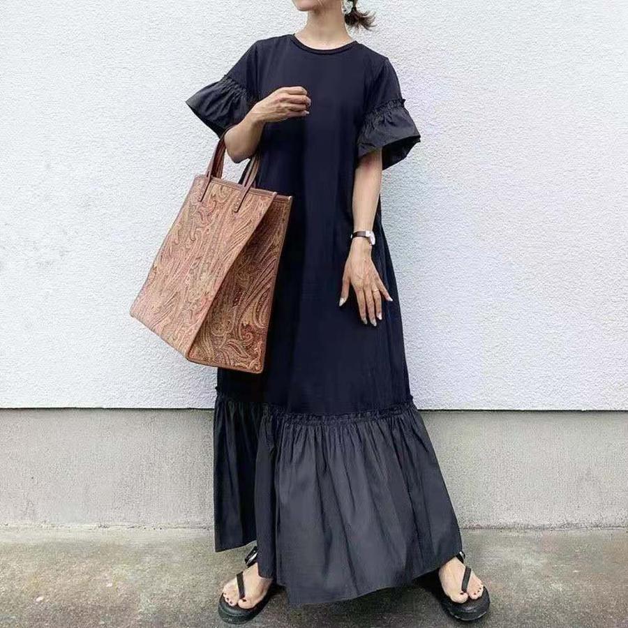 tシャツス 綿 パーティードレスドレスキャミスバブル袖 ラッフルロングス ス レディースマキシスロングスマキシスプ体型カバーチュニック
