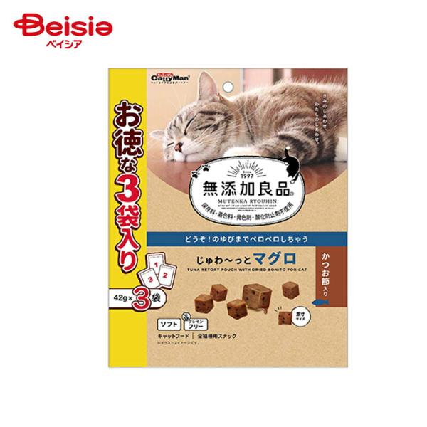 キャティーマン 無添加良品 じゅわ～っとマグロ かつお節入り 42gX3袋 ×12 ペット
