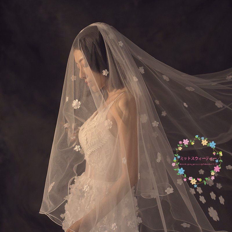 ウエディング ロングベール 結婚式 安い マリアベール ブライダルベール 花嫁 チャペルベール 二次会 ウェデイングベール 披露宴 刺繍エッジ