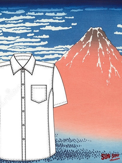 Suchmos（サチモス） / YONCE（ヨンス）着用 サンサーフ SUN SURF アロハ シャツ アロハシャツ メンズ レディース ユニセックス 葛飾北斎 富嶽三十六景 凱風快晴 赤富士 和柄