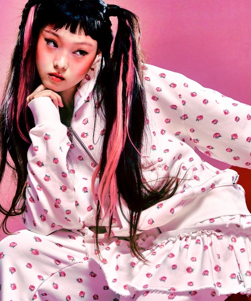 YOUHEE FLOWER PATTERN HOOD ZIPUP WHITE YHHZEC004WT