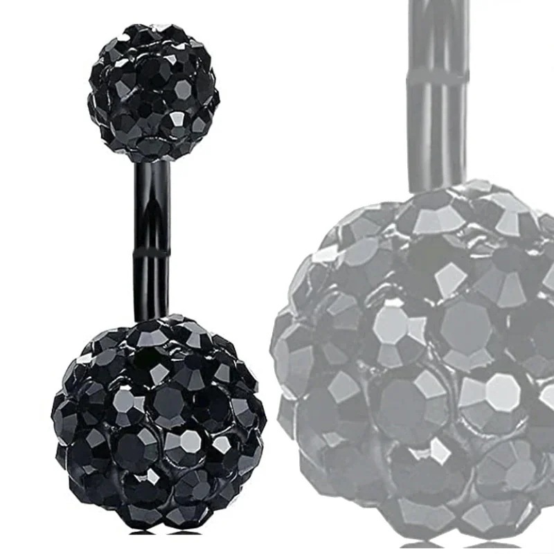 ブラックパベジュエル へそピアス 14G ボディピアス 男性 女性 黒色 キラキラ 高級 bn663
