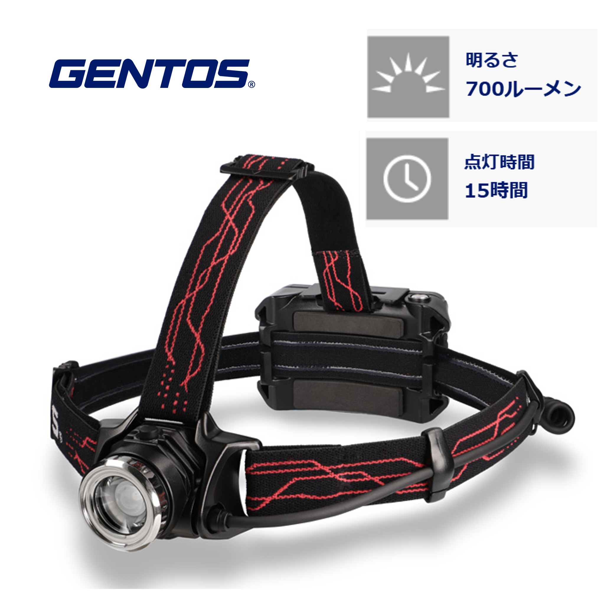 LEDヘッドライト 700lm USB充電式 充電池/乾電池兼用 GH-203RG