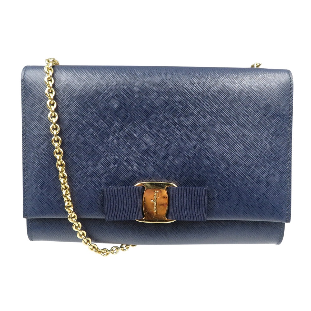 美品 サルヴァトーレフェラガモ AU-22/B558 ショルダーバッグ レザー/レザー ネイビー 0662【中古】Salvatore Ferragamo レディース