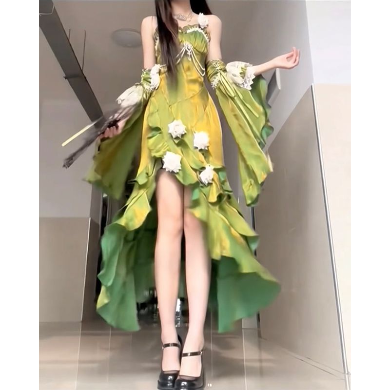 ロリータの緑のバラの尾のスカートの優雅な修身のお姉さんの小説の女性の主感の誕生日のタキシードのlolita