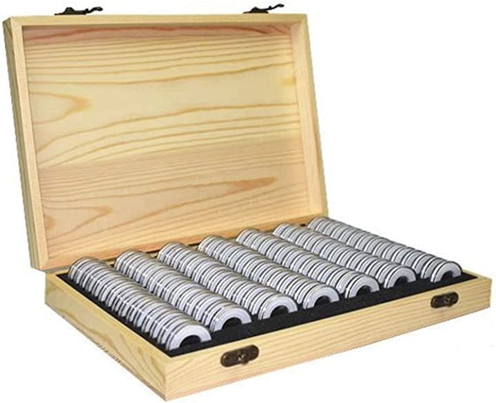 木製 コイン コレクション ケース 径5種対応 ボックス 硬貨 記念 収納 コインカプセル付き(10