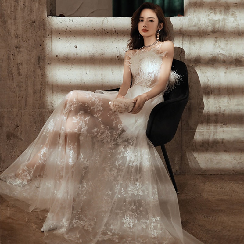 小さなドレススカート2025妖精の気質宴会の誕生日ホスト女性が着用するための威厳のあるエレガントな長いスタイル