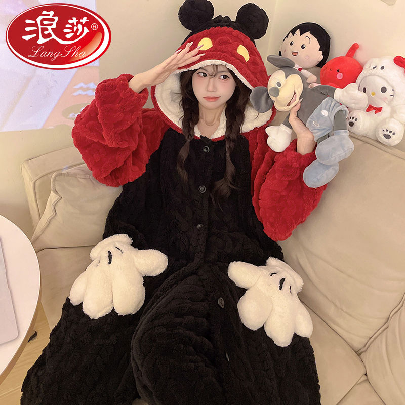 お买い得浪莎パジャマ女性かわいいミッキー漫画モデルベルベット厚いサンゴベルベット冬モデルホームスーツを着ることができます