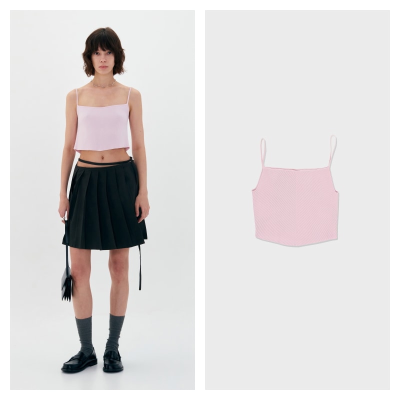 【LOW CLASSIC】 KNITTED SLEEVELESS CROP TOP : LIGHT PINK