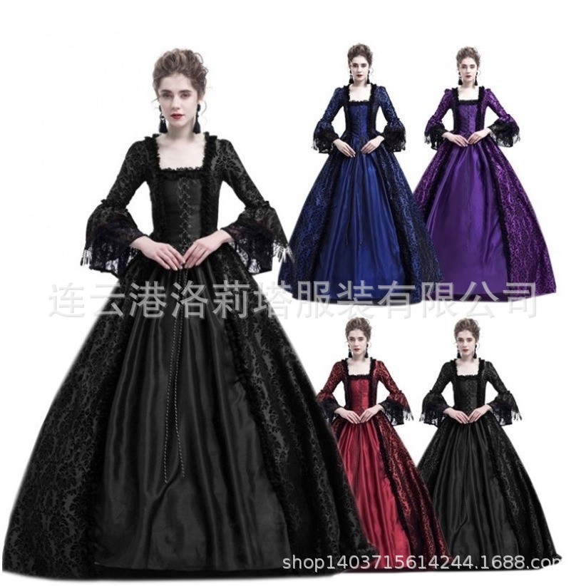 【2025新作】Wishココスプレハロウインレースつなぎ大きいラッパ袖中世コスプレワンピース変装仮装