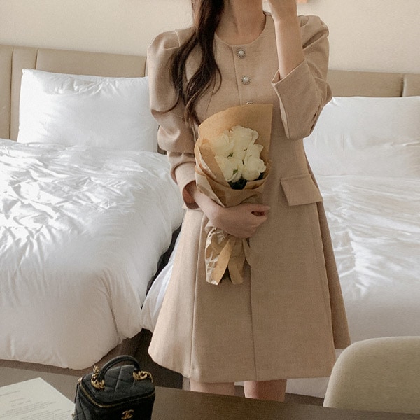 2丈タイプパールボタンフレアワンピース op15467